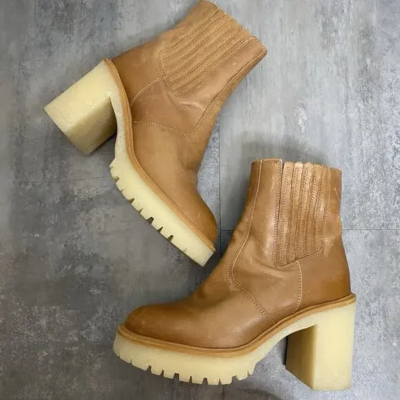 FREE PEOPLE James Leather Chelsea Boot w chunky heel in Almond Size 6.5 - Picture 4 of 8